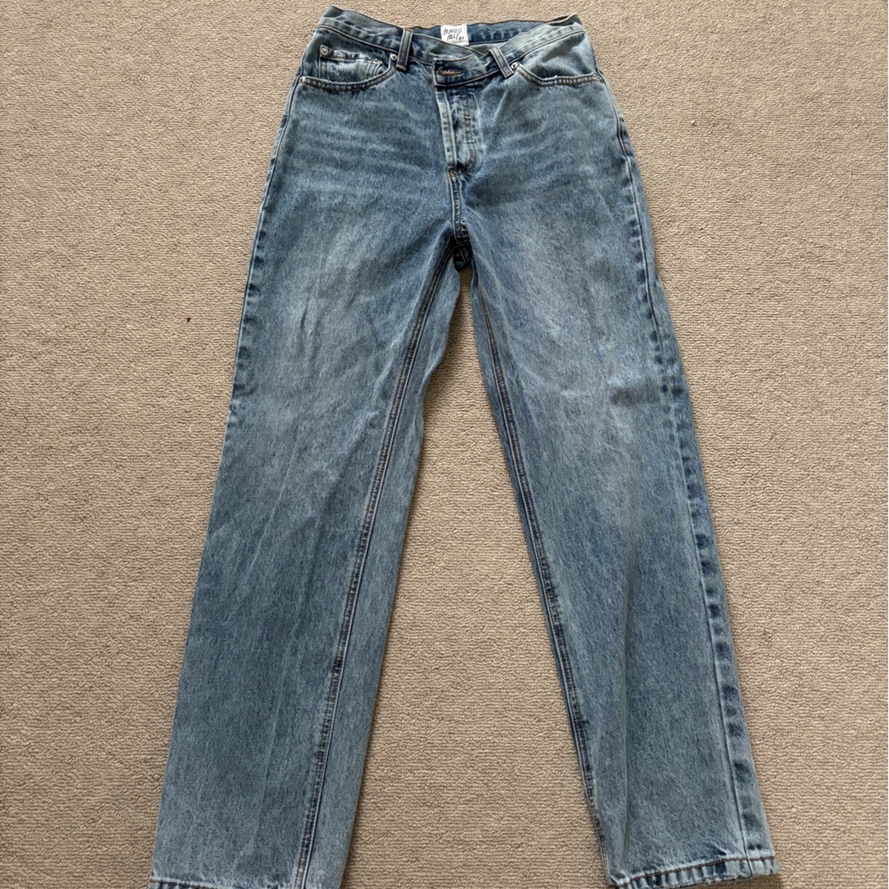 Princess Polly Light Blue Crossover Straight Leg Jeans
